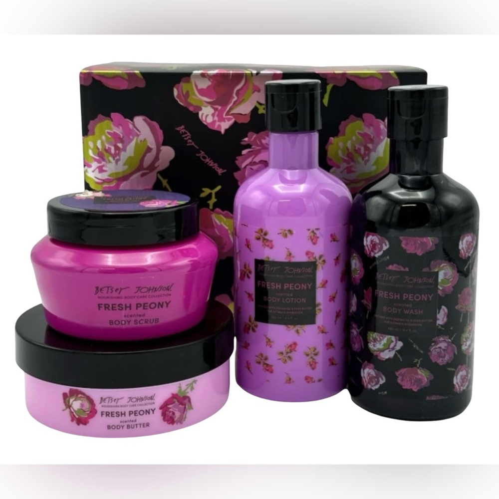 Betsey Johnson NWT Fresh Peony Body Care Set Body Wash, Lotion, Scrub & Butter - Picture 2 of 6
